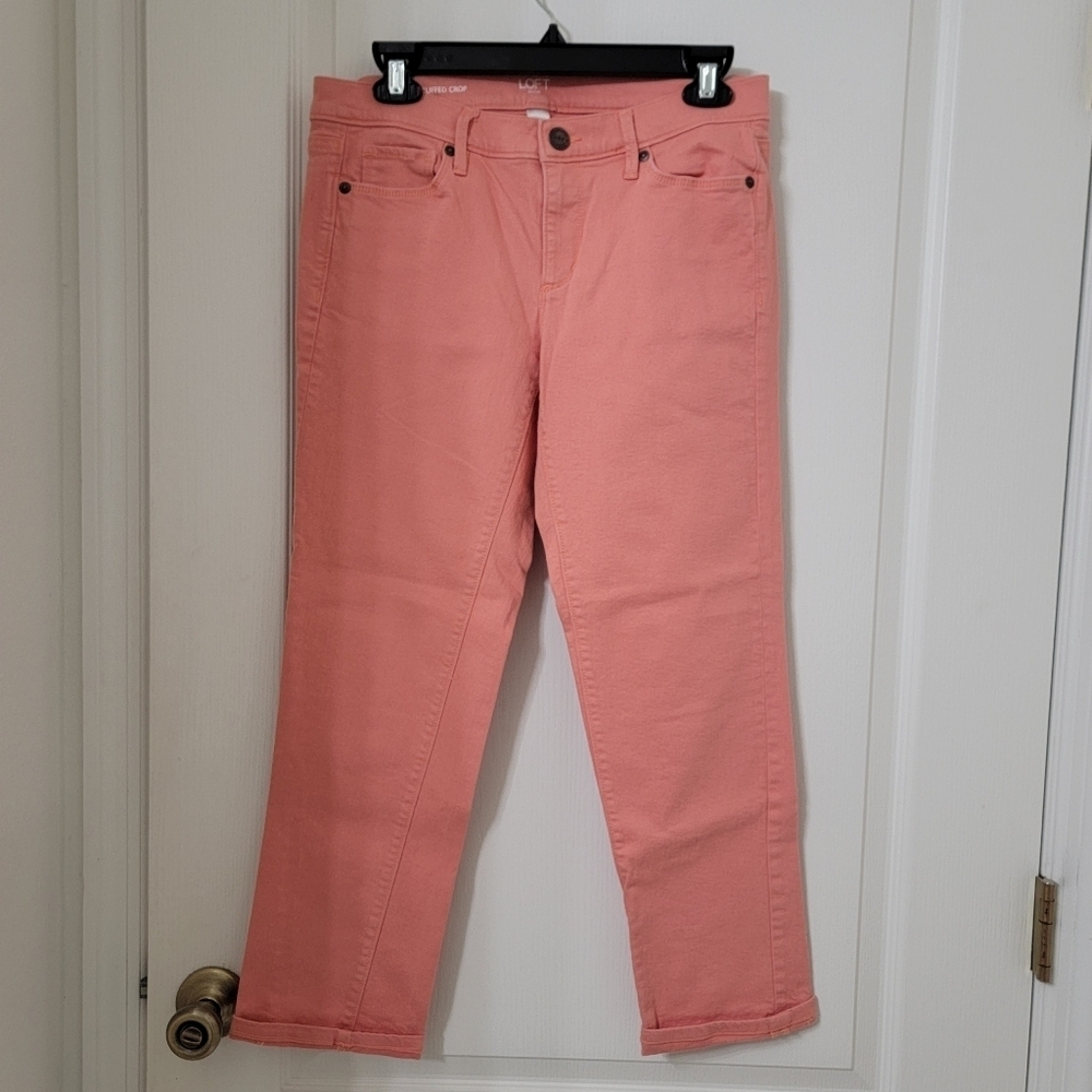 Loft Size 4 Salmon/Coral Modern Cuffed Crop Jeans, Excellent Used Condition